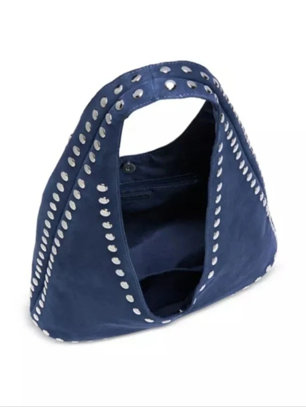 Aqua Navy Suede Studded Hobo Bag
